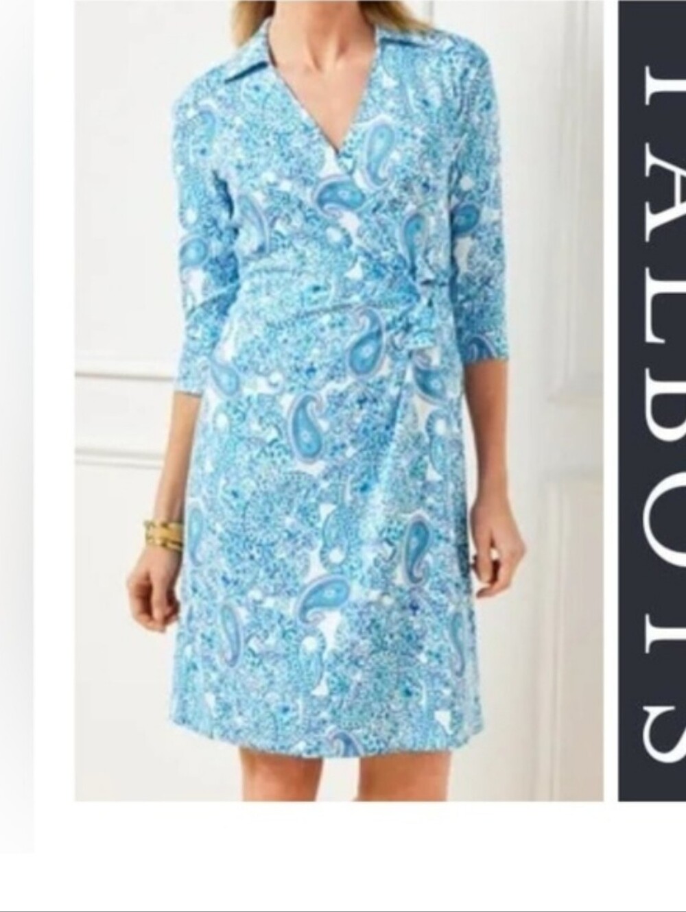 Talbots Blue Paisley Faux Wrap-Style Midi Dress, M